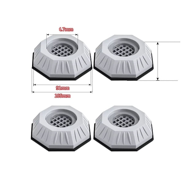 4 stk. Forbedrede anti-vibrationsfødder, anti-vibrations vaskemaskinetæppe, vaskemaskinepuder, støjreducerende vaskemaskinetæppe, egnet til vaskemaskine