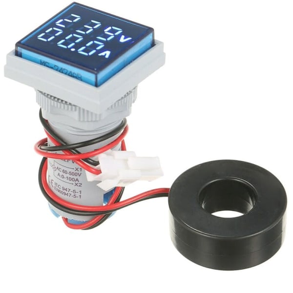 (Grøn) mini digital firkantet voltamperemeter voltammeter amperemeter voltmeter Dobbelt display LED LED-indikator spændings- og strømovervågning AC-panel