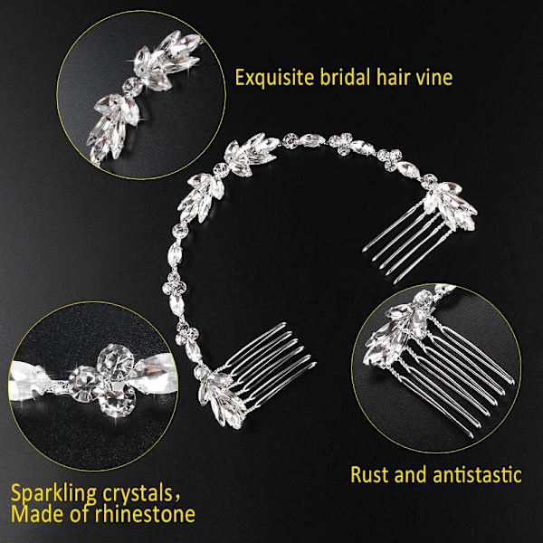 Rhinestone brudkronor bröllop tiara, silver brudkronor kristall blomma hår vin brud hår accessoarer brud