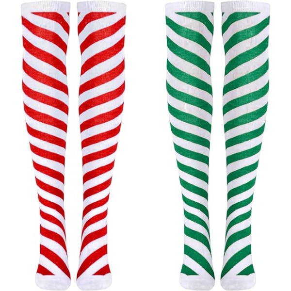 2 par St. Patrick Day Kvinder Knælår høje sokker Polyester lange lår høje sokker Shamrock White and Green Stripe Party Sokker til St. Patrick's Da