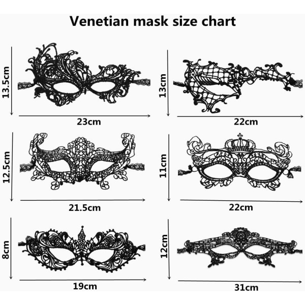 Venetiansk mask，6 delar Masquerade Ball Mask Spetsmask Venetian Ma