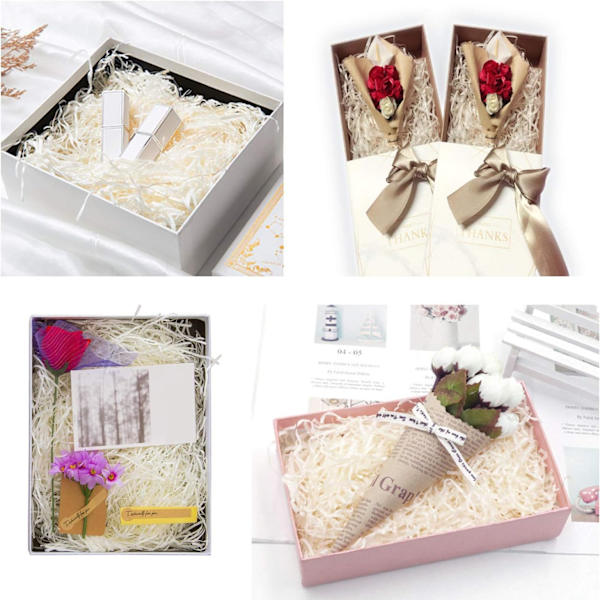 100 gram strimlat papper (vitt), strimlat kraftraffiapappersfyllmedel, presentkorgfyllmedel, festtillbehör och presentinslagning, strimlat silkespapper