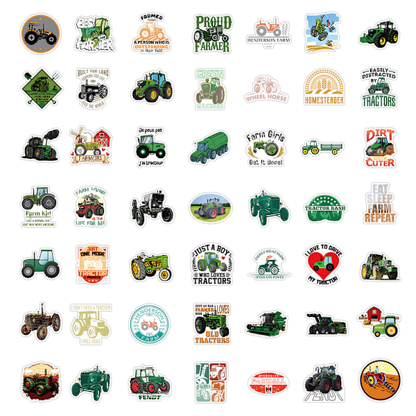 50 Farm Tractor Stickers, Laptop Stickers, Vinyl Stickers för Bil, Bagage, Skateboard och Motorcykel, Stickers för Tonåringar och Vuxna