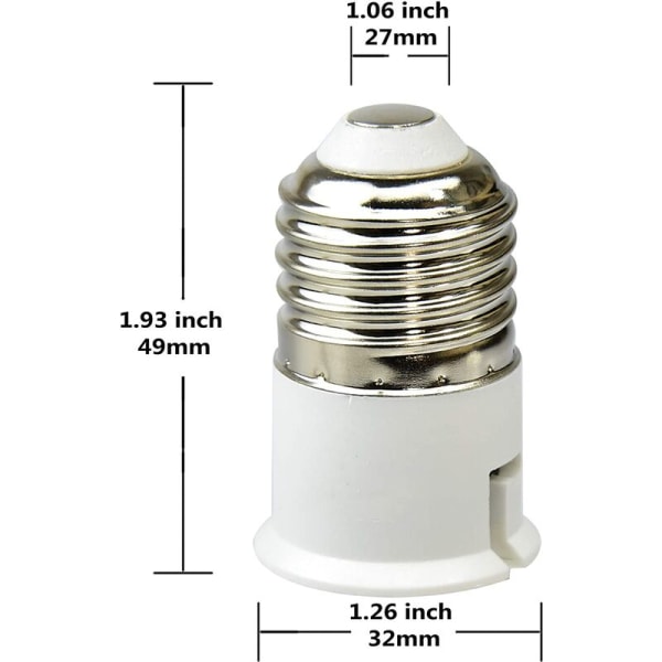E27 til B22 Adapter for LED-pærer og halogenpærer, E27-sokkelkonverter, maksimal effekt 200W, 0~250V, 120 graders varmebestandig, 5-pakning