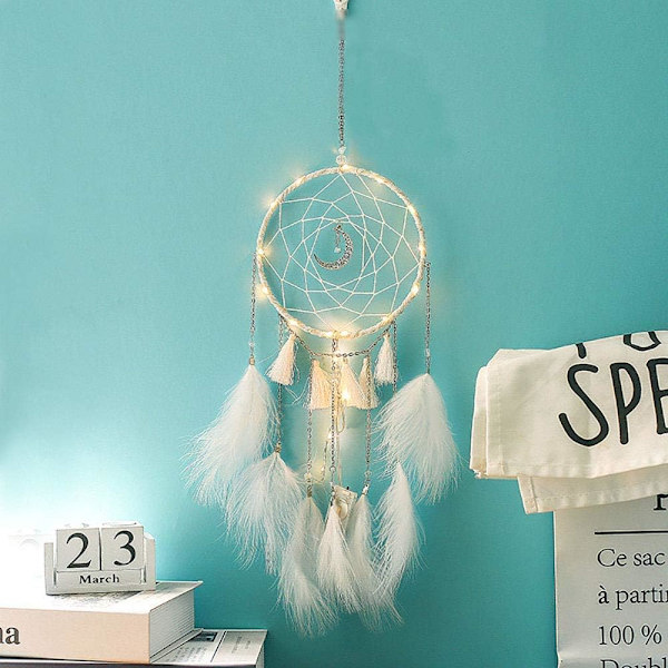 Moonlight Powder Lampe - Drømmefanger med Fjer Dekoration Hængende Ornament til Bil Rum Dekoration