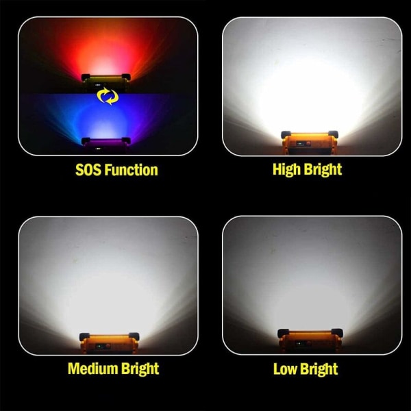 Genopladelig LED-projektørlampe Byggepladslampe 80W Bærbar LED-projektør med solpanel 4 tilstande Super skarpt arbejdslys med 10000mAh batteri