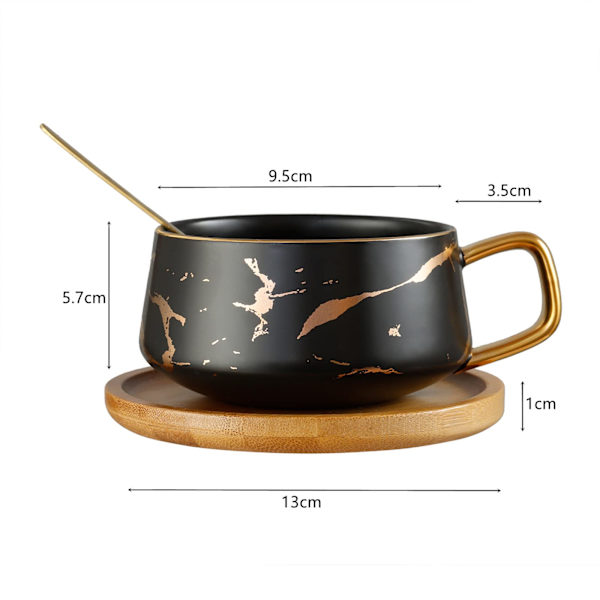 Qinghai Marmor Keramisk Kaffekop Sæt, Tekop med Ske, Mors Dag Graduering Dag Gave Julegave, (Sort Tekop med Acacia Træ Underkop