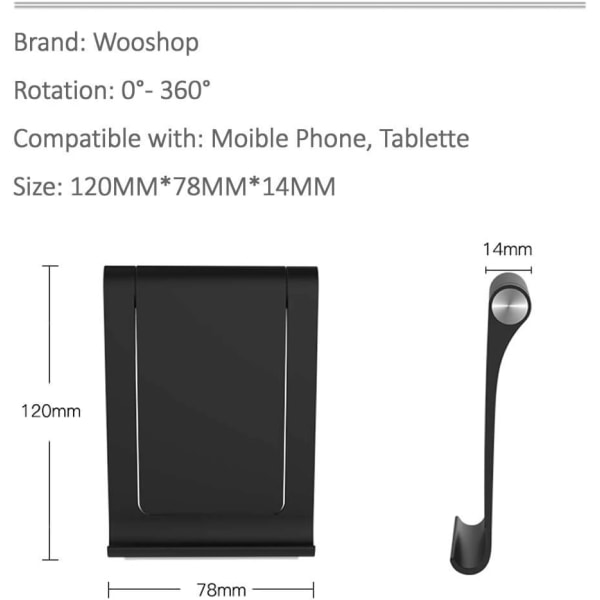 Telefonholder Desktop Justerbar 360° sammenleggbar telefonstativholder