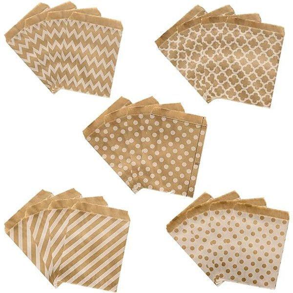 100 st (5 stilar) Brun botten Kraftpapper, Pappersgodispåse, Godispapperspåse, Ansök om jul födelsedag bröllopsfest