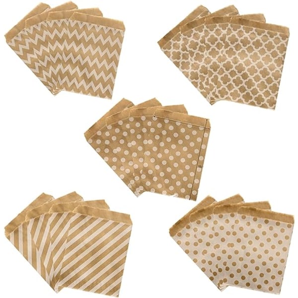 100 stykker (5 stilarter) Kraftpapir med brun bund, slikpose af papir, C