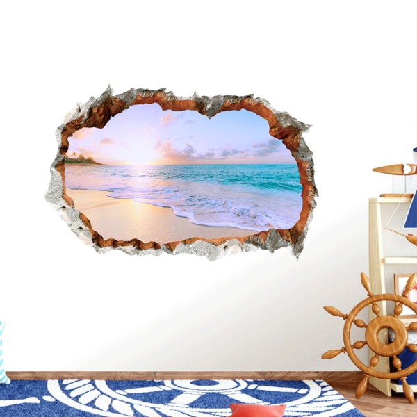 3D-väggklistermärken HOLIDAY ISLAND (60x40 cm) I självhäftande väggklistermärke landskap strand hav palmträd I Dekoration för vardagsrum sovrum kit