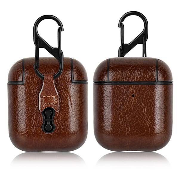 AirPods-etui, Icarer ægte læder [ultra-tyndt] bærbart stødsikkert beskyttende etui-cover med nøglering til Apple AirPods12-øretelefoner (synlig LED-indikator)