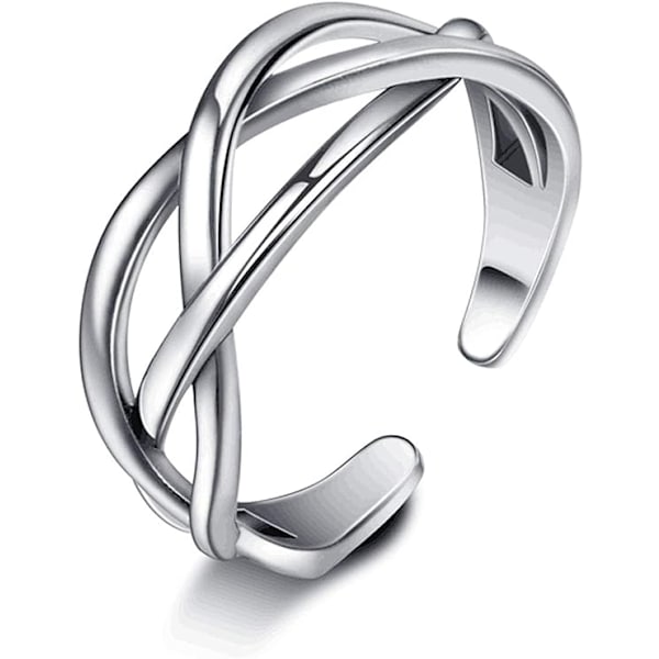 (Set om 2) s925 Sterling Silver Dubbelskiktat Kors Glänsande Öppen Ring Enkelt Modeaccessoar Öppen Ring Smycken Gåvor
