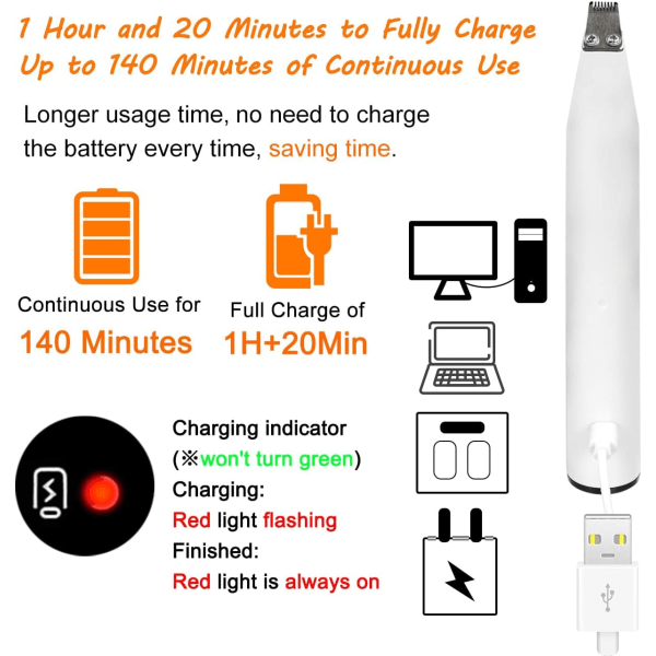 Hundtrimmer, Kattrimmer, Hundrakhyvel, Tyst, USB-laddningsbar, Med LED-ljus  UV-lampa, Hår/Hår/Padtrimmer/Rakhyvel för Hund Katt Husdjur Tass, Öra, Öga,