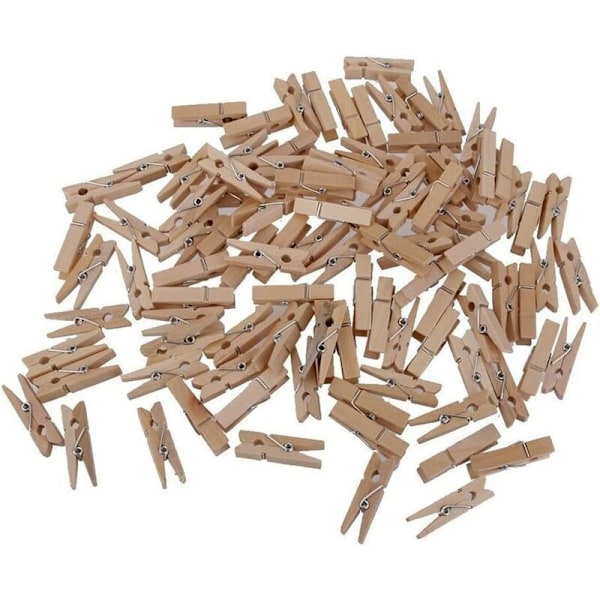 Set med 100 träklädnypor mini dekorativa tänger Små klämmor för fotopapper för DIY - Träfärg
