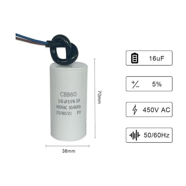 CBB60 16uf 50/60HZ startkondensator, motorkondensator, motorkondensator, mikrofarad kondensator med ledning