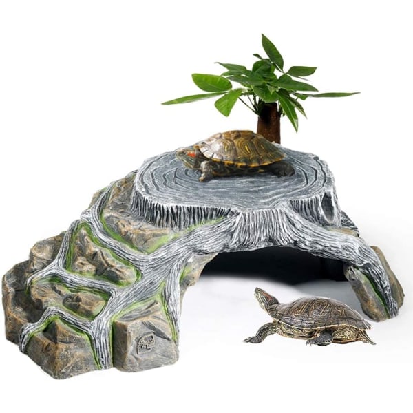 Skildpaddehelligdom Terrarium Land Cave Reptil Rampe Platform Helligdom Dekoration Fugtighedshule Klippe