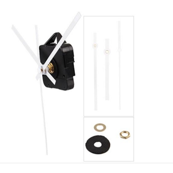 Klockmekanism kit, väggklocksmotor med lång axel, kvartsklocka för manuellt arbete med vita visare, lämplig för en maximal urtavla tjocklek
