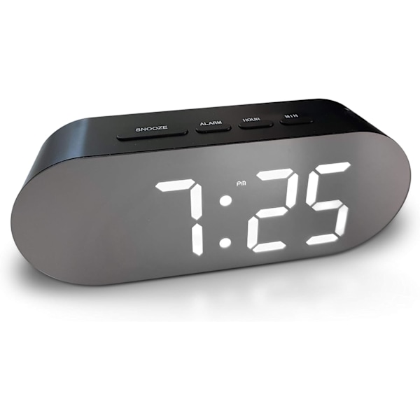 Digital Väckarklocka - Nätansluten, Stor Sifferspegeldisplay, Snooze & USB-laddningsportar (Svart)