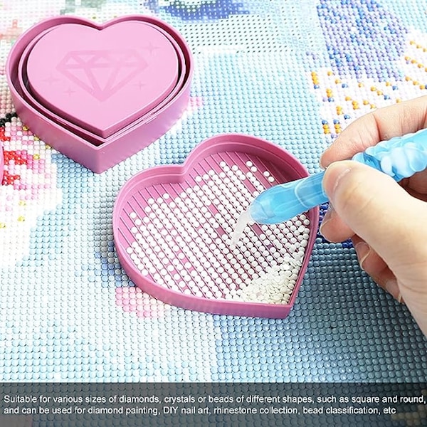 3 Plastpärlor Sorteringsbricka Diamantmålad Hjärtformad Bricka Verktygsplatta Tillbehör Nagelkonst Valverktyg DIY Konst Hantverk