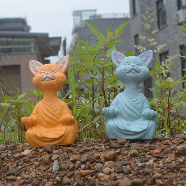 Meditaatioeläimet istuva kissanpennun hartsi heiluri istuva zen-kissa kukka koti puutarhan koriste hartsi käsityöt, keltainen