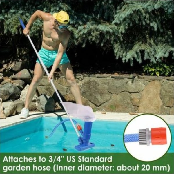 Bärbar pool dammsugare kit, Mini pool dammsugare pool rengöringstillbehör med 5-sektions stång 2 nätpåsar