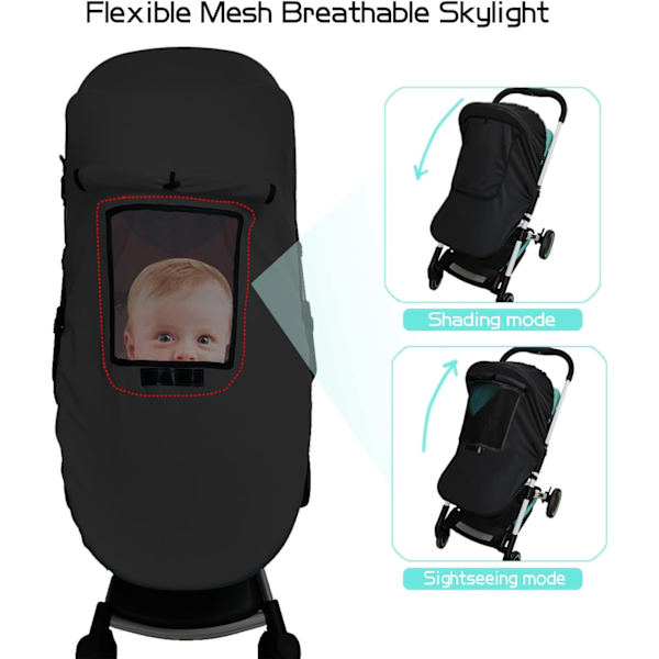 Barnevognsolskjerm, Solskjerm for baby- og småbarnsvogn med tittevindu, Universell barnevognsmarkise, Solskjerm UV-beskyttelse Mørkleggingsgardin for babyer