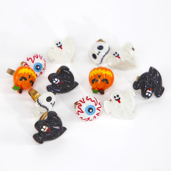 Halloween ring för vuxna och barn fest dekoration ring tecknad spöke pumpa öppen ring (12 stycken)