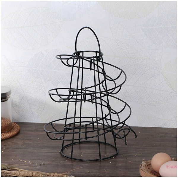 Äggfördelare Spiral Metallförvaring Spiral Ägghylla Äggställ Kök 24x20x20cm Svart