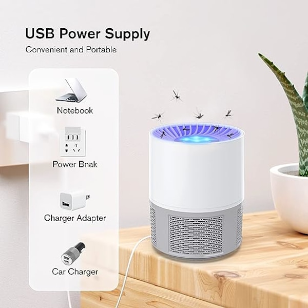 Sähköinen hyttystenkarkotinvalo (harmaa), hiljainen sähköinen UV-hyttystenkarkotin, USB-käyttöinen hyttystenkarkotinvalo, kannettava hyttystenkarkotin kotiin Ki