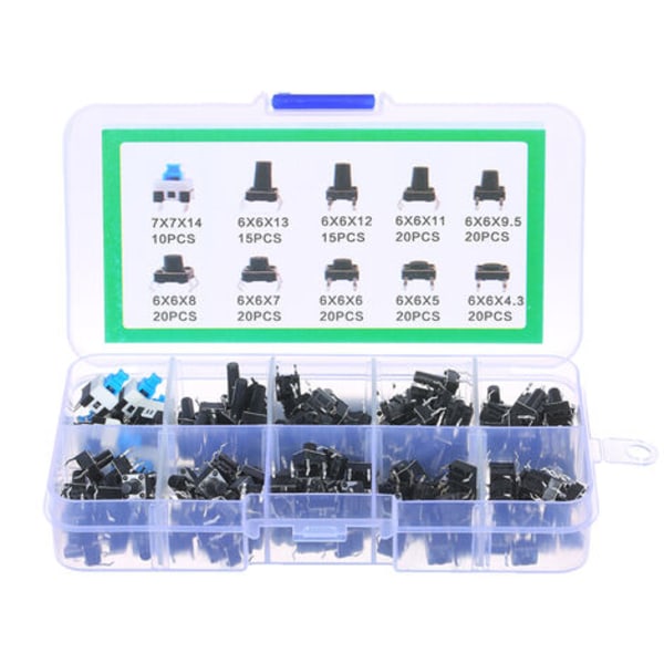180PCS Tact Switch Pakke Nøglekontakt 10 specifikationer i æske