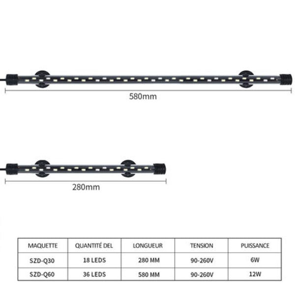 Akvaarion LED-valo, upotettava vedenalainen valo, malli: Valkoinen valo 58 cm US - malli: Valkoinen valo 58 cm US