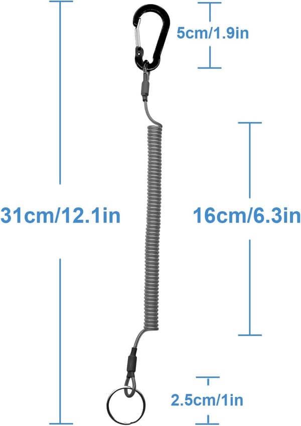 Retrakterbar säkerhetsspirallanyard med aluminiumkarbinhake, svart