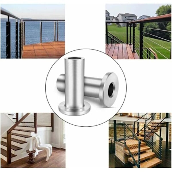 20 stk. beskyttelseshylser i rustfritt stål for 3/16 tommers kabelrekkverk, trestolper, DIY balustrade