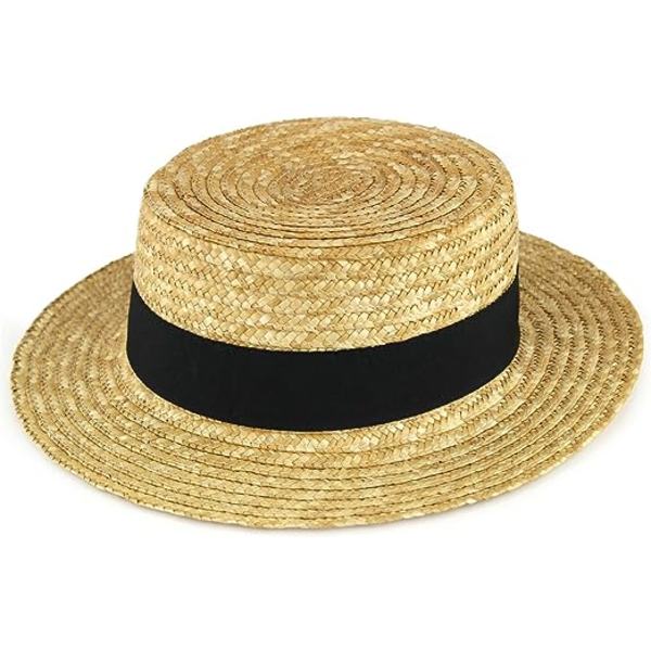 Halm Boater hat Sailor Skimmer Sort Band Sommer Sol