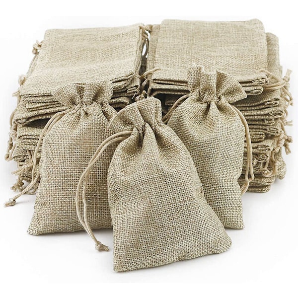 100 stk. jutepose, liten clutch i stoff, lommepose i lin 100 stk., jute canvaspose Dragees Liten Bryllup Lavendel Liten pose Gavepose smykker (13,5 x 9