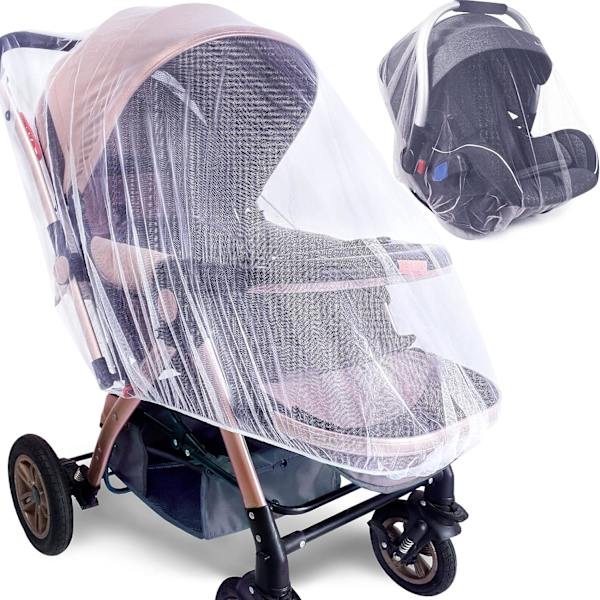 3-pack myggnät för barnvagnar, bilbarnstolar, bärbar, hållbar och långvarig (vit)