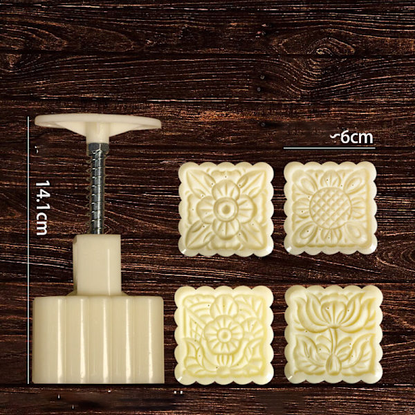 Hvid - Månekageform med 4 kagestempler Kagestempel Bage Månekageform Fondant Kage Månekageform