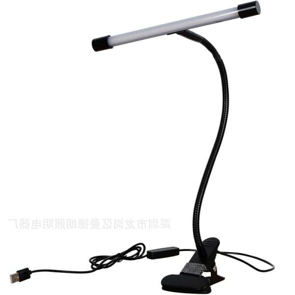 LED bordlampe med klemme, svanehals fleksibel arm tegnebordslampe, 3 fargemoduser, kan drives av USB, for sengegavl, arbeidsbenk, studio, nattbord