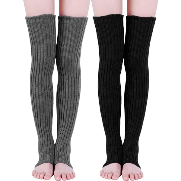 2 par 27,5 tommer lange strikket over knæet vinterbenvarmer høje fodløse knæstrømper til kvinder og piger