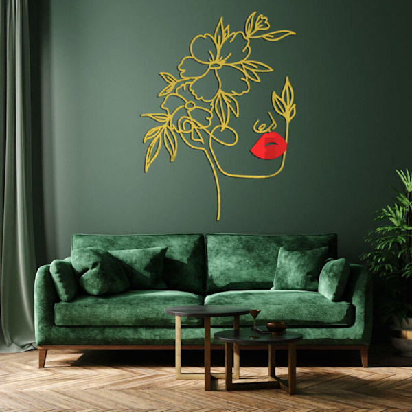 Väggdekoration att hänga på en minimalistisk svart metalllinje - Modern abstrakt kvinnlig konst - För sovrum, vardagsrum, badrum, balkong
