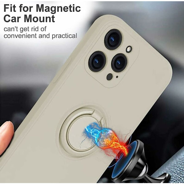 Vit. Passar till Apple 12 Pro Max 6.7'' Skyddande Silikonfodral med Ring 360° Roterande Hållare för Apple - Magnetiskt Stativ för Apple