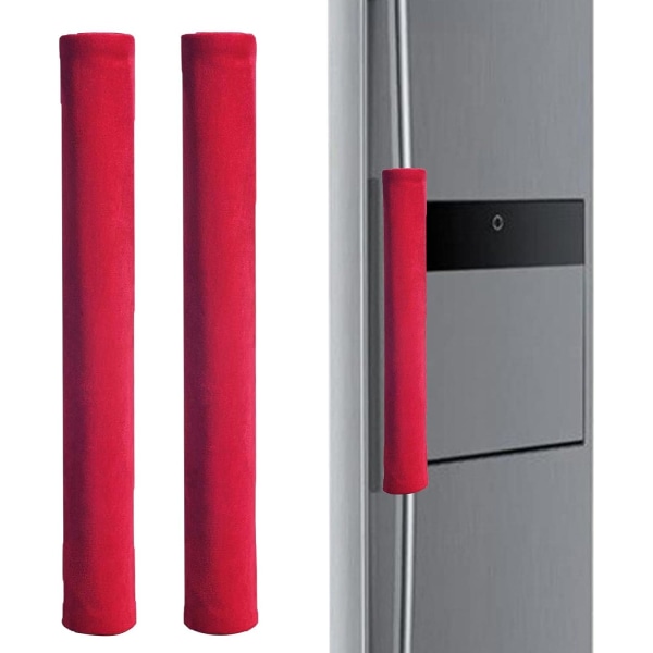 Rød-køleskabshåndtagscover - Sæt med 2 vaskbart fløjlsstof køleskab