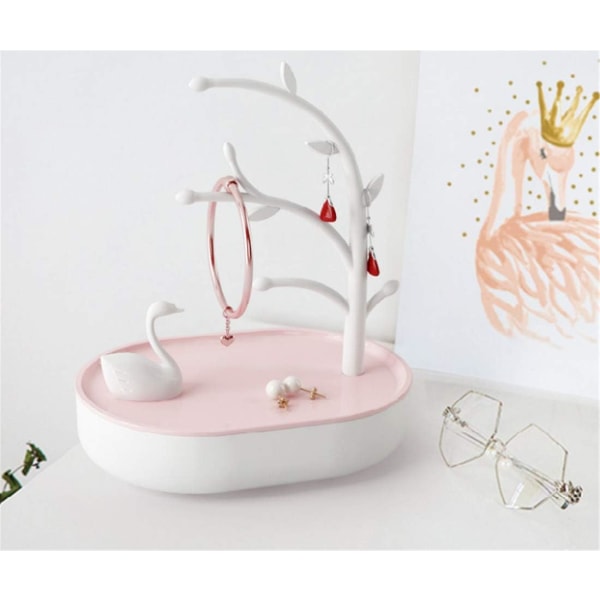 Jewelry Tree Stand Ring Hanger Plate Earring Tray Jewelry Display Storage Storage Rack Decorative Women's (Pink)