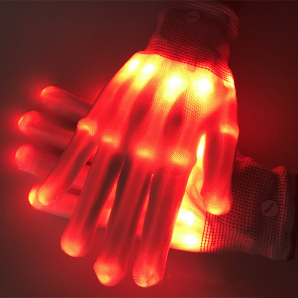 LED-Handskar Röda Färger 7 Ljuslägen Lysande Handskar Rave Handskar Fingerljus Blinkande Handskar Coola Roliga Leksaker (One Size)