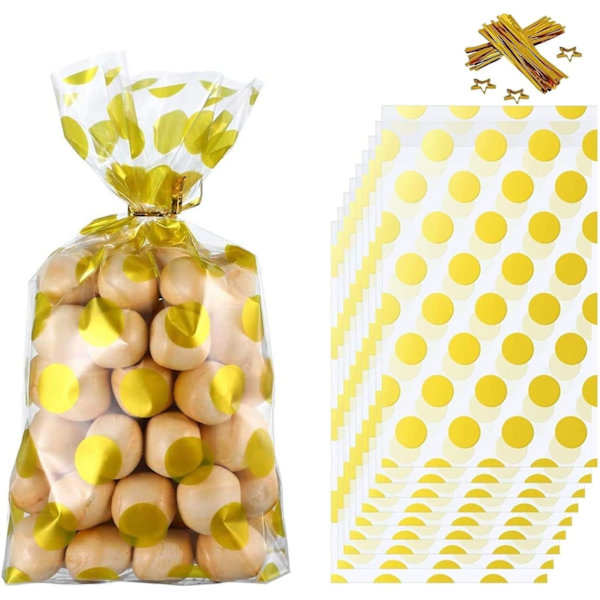 Guldprikker - 50 stk. Rosaguld gaveposer med 50 stk. Twist Clear Cellofanposer til bageri, popcorn, småkager, slik, chokolade, jul, bryllup, fødselsdag