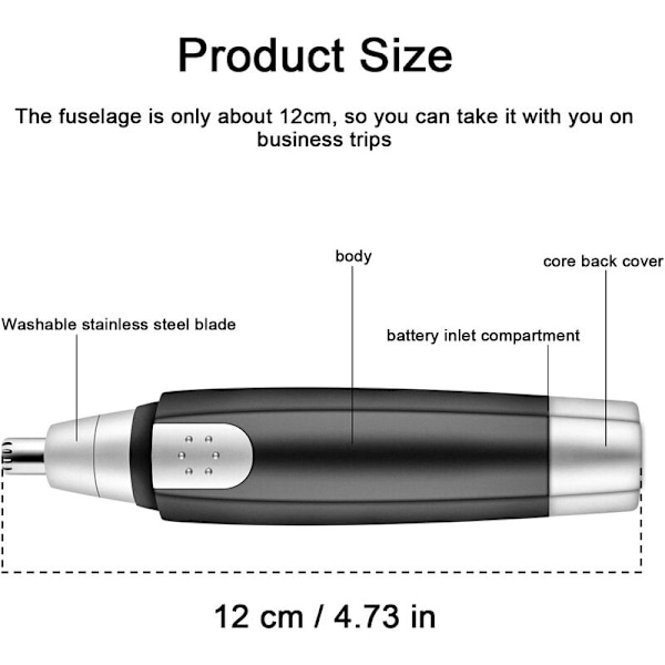 Smärtfri öron- och näshårstrimmer, bärbar ansiktshårsklippare för män och kvinnor, batteridriven (ingår ej)