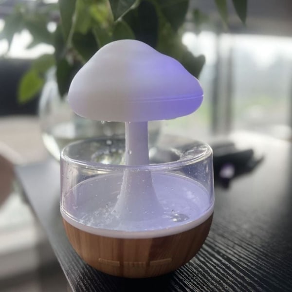 Luftfuktare med vitt brus för regn, färgad luftfuktare, moln av svampar, regndroppe, sömnlöst ljus, aromaterapimaskin,