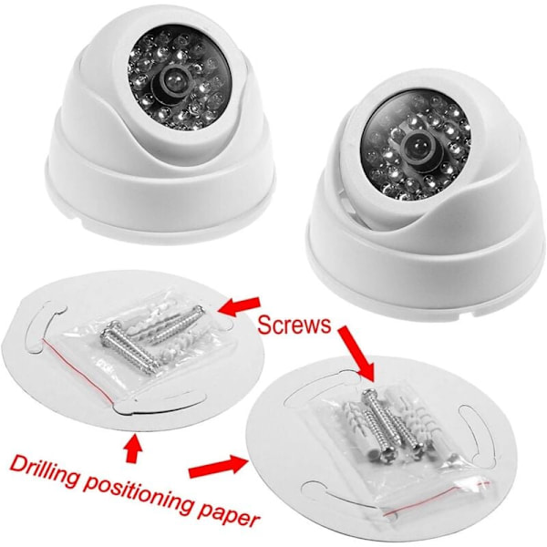 2-pack falska kupolövervakningskameror med blinkande LED-lampor för hemsäkerhet, vit