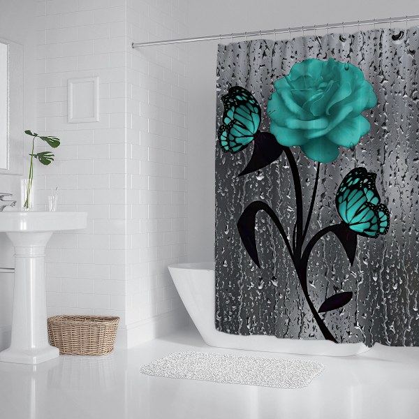 Duschdraperi badrumsgardin badrumsgardin grön ros serie 3D digitaltryck utan stansning 180*180 cm